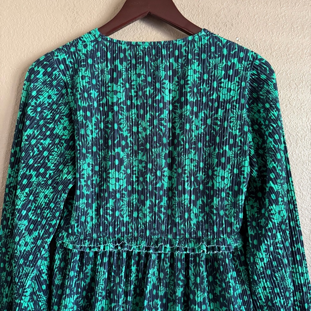 Zara Green and Dark Blue Long Sleeve Mini Dress Size Medium - Picture 8 of 10